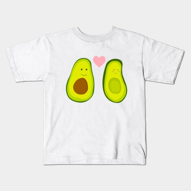 Couple avocado in love . Two avocado halves with heart, St. Valentine's day Kids T-Shirt by Eshka